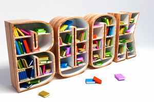 3d image of colorful lesbian books in a shelf