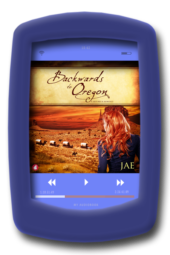 Audiobook cover of the lesbian historical romance Backwards to Oregon by Jae