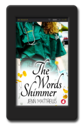 Cover of the sweet, lesbian romance The Words Shimmer by Jenn Matthews