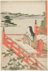 Torii Kiyonaga’s color woodblock print, “Murasaki Shikibu”, 1779-1789. The Art Institute of Chicago.