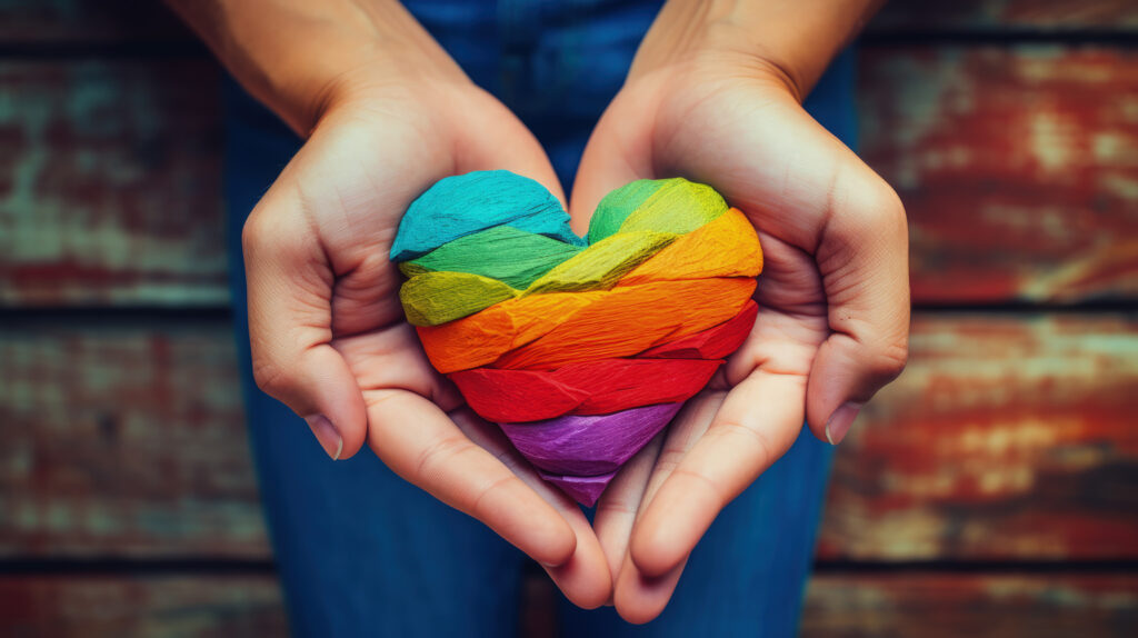 woman with rainbow heart